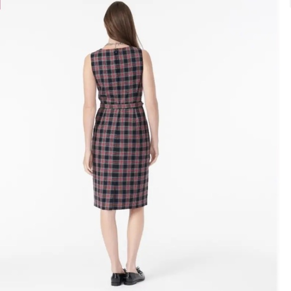 Festive J.Crew Belted Sheath Dress in Black Stewart Tartan - Picture 4 of 4